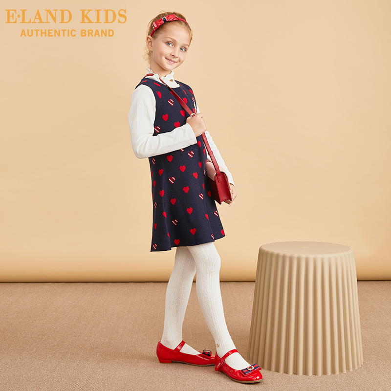 Elandkids ngựa rơi tay đan váy đầm đầu vừa vặn / mùa đông cô gái mới.