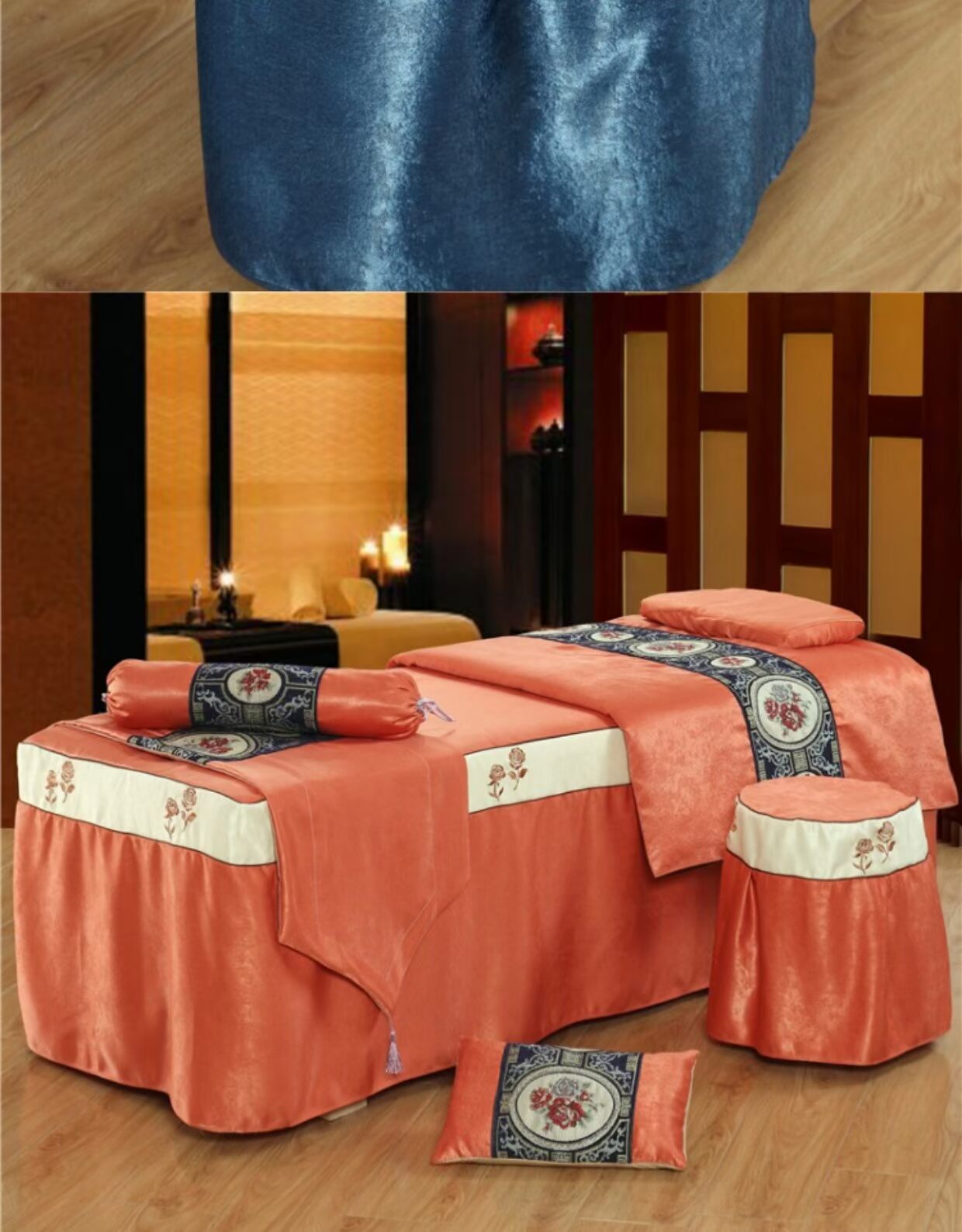 Cao cấp thêu thẩm mỹ viện thẩm mỹ châu Âu trải giường bốn bộ thuốc xông khói Trung Quốc châm cứu massage cơ thể váy bốn mùa ga trải giường spa giá rẻ