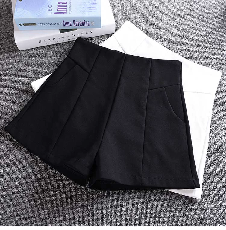 2018 phiên bản Hàn Quốc mới của eo cao màu đen Một từ quần short ống rộng nữ mùa thu và mùa đông thon thả mặc quần âu bốt cao cổ