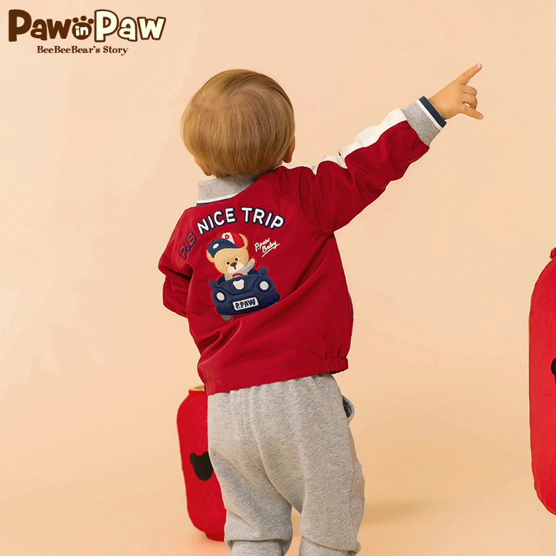 Pawin Paw Cartoon Cub Kids 2020 mới mùa xuân bé trai áo khoác bên ngoài lapcollar dài tay áo sóng bình thường.