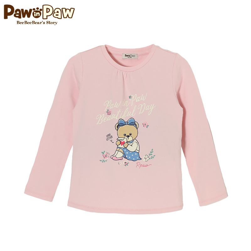 Pawin Paw Cartoon Cubs Kids 2020 mới mùa xuân cô gái T-shirt vòng cổ giải trí trẻ em dài tay của.