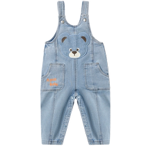 Pawn Paw Cartoon Little Bear Boy Clothing 2024 Spring Summer New Mens Pants Cartoon Little Bear Cowboy Back Belt Pants