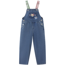 PawinPaw Bear Childrens Clothing 24th Spring and Summer New Girls Contrast Color Soft Denim Suspender Trousers