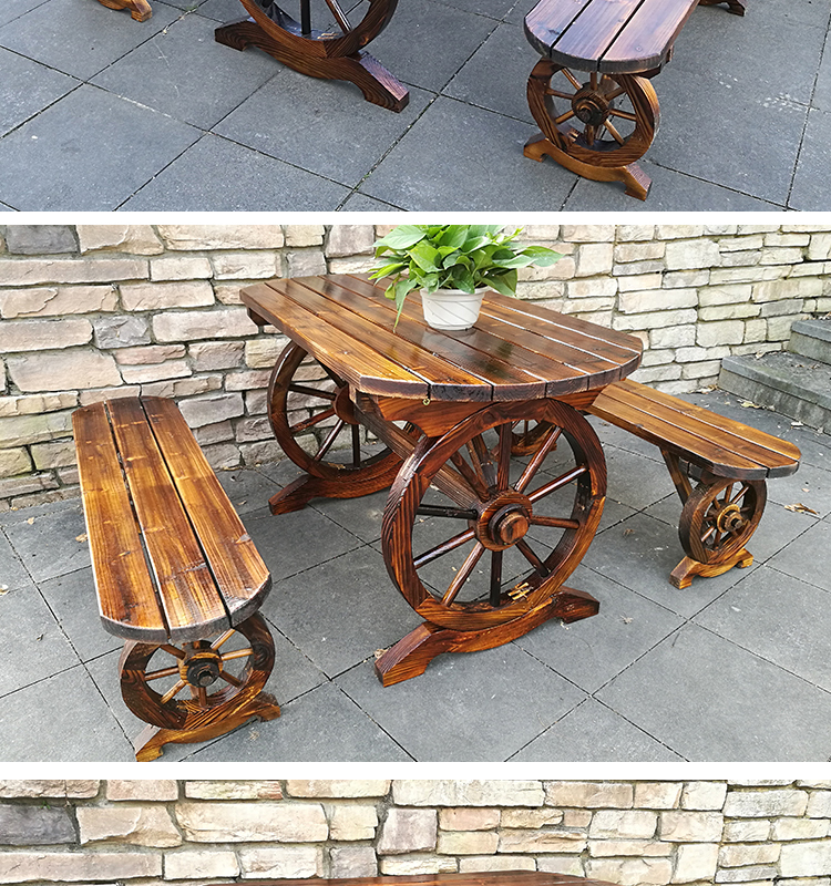 Chuyên ngành carbonized gỗ đồ nội thất patio giải trí mục vụ gió ban công bàn và ghế bánh xe hình elip và bộ kết hợp phân - Bàn ghế ngoài trời / sân bàn ghế đá ngoài trời