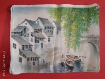 Hand painted scenery oil painting Jiangnan scenery with storage and beauty and solid feeling strong with the prosody of ink painting