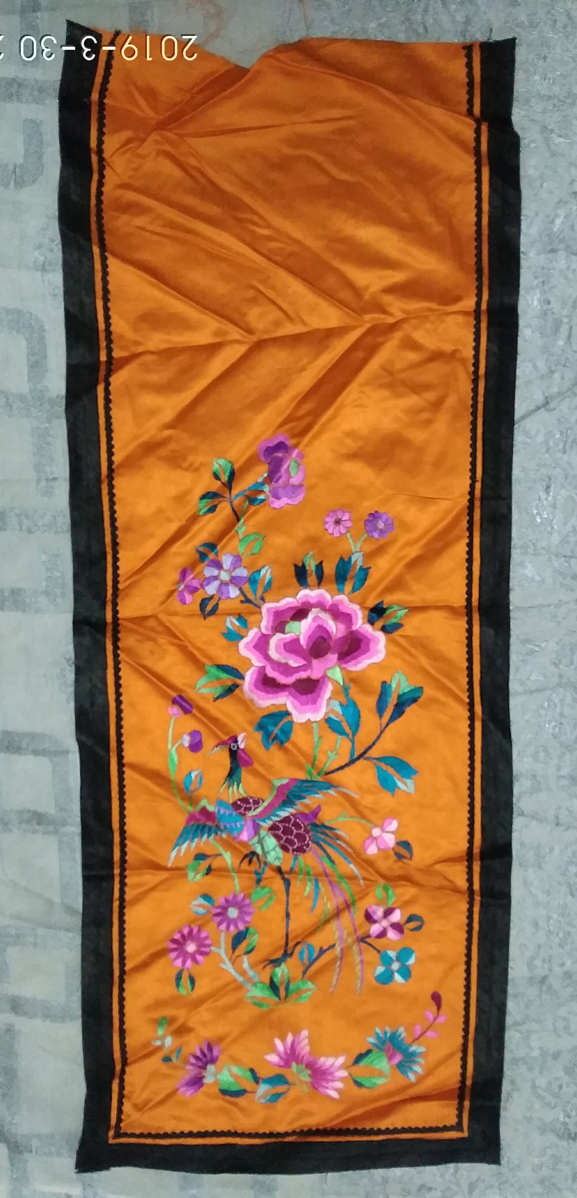 Beautiful old embroidered piece in late Qing Dynasty (skirt piece) Phoenix play peony