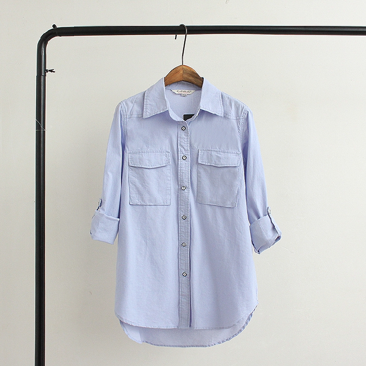 Mùa xuân và mùa hè mới fan hâm mộ văn học Hàn Quốc Áo sơ mi cotton mỏng mỏng nữ dài tay áo sơ mi vải lanh sinh viên shop thời trang công sở
