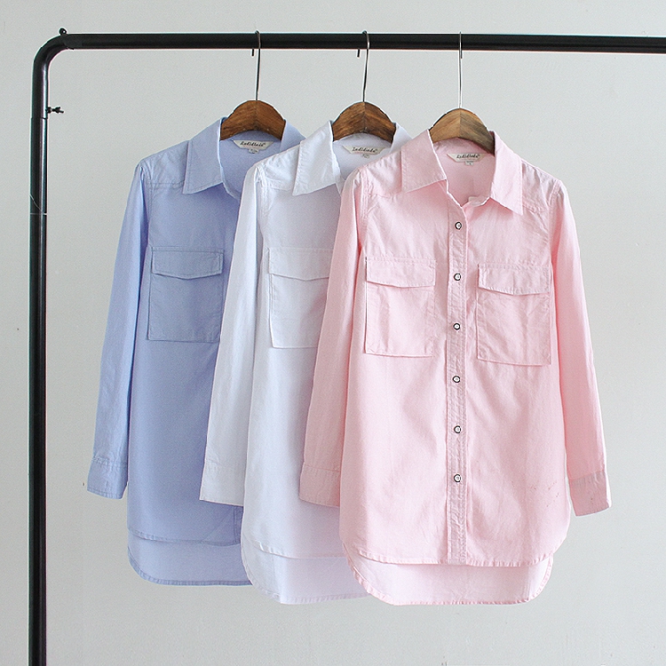 Mùa xuân và mùa hè mới fan hâm mộ văn học Hàn Quốc Áo sơ mi cotton mỏng mỏng nữ dài tay áo sơ mi vải lanh sinh viên shop thời trang công sở