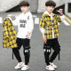 Children's clothing boys' spring suits 2021 handsome new middle-aged boys' spring and autumn leisure and western style three-piece trendy set