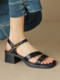 Genuine leather strappy sandals for women 2025 new summer women's shoes square toe thick heel brown handmade temperament shoes for women summer