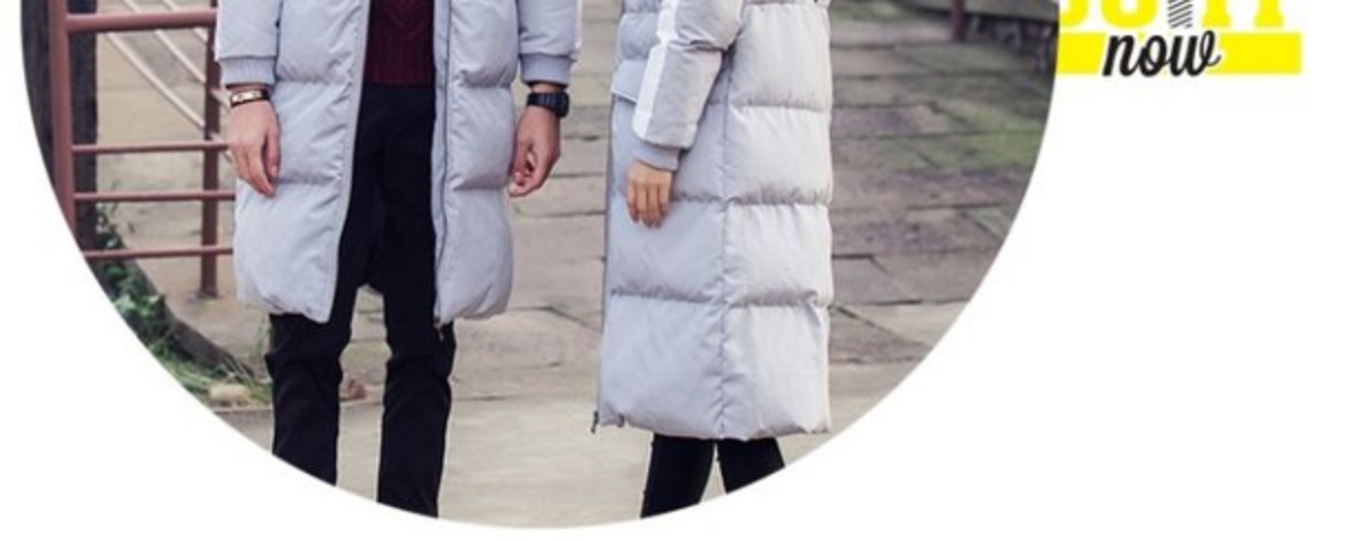 Phiên bản Hàn Quốc của cotton mỏng dài xuống có mũ trùm đầu in trên đầu gối đôi bông dài ấm áp áo đôi nam nữ
