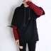 Mẹ ơi Mẹ Xuân Nam Hàn Quốc In Nhẫn Sọc Fake Hai Mảnh Snaps Áo Nỉ hoodie màu be Áo len