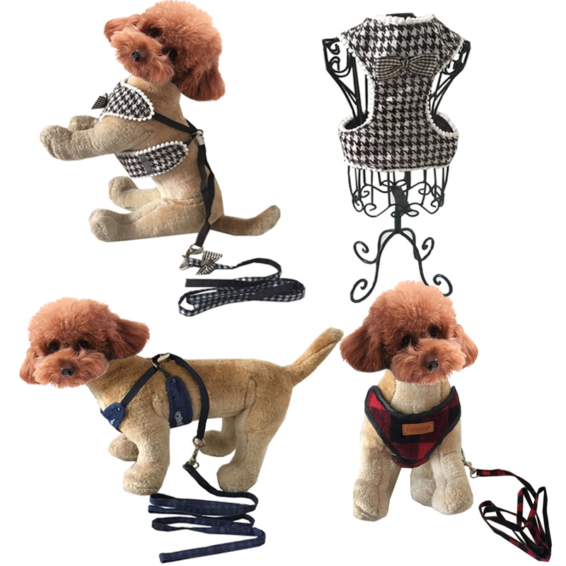 Pet adjustable chest and back Spring and summer plaid BAO WEN cowboy chest and back Teddy Bomei small dog dog traction rope