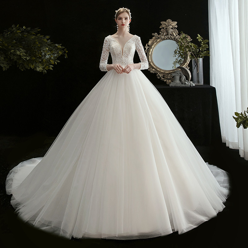 Main Wedding Dresses Dress 2021 New Temperament Bridal Dresses Superfairy Long-sleeved Dream Starry Sky slim and long trailing light