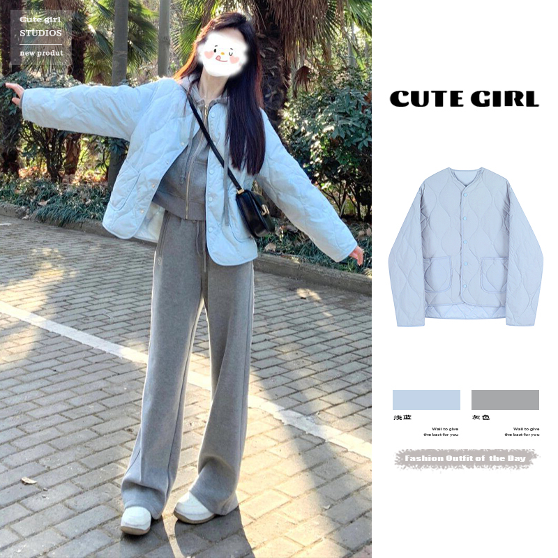 Baby Blue Cotton Jacket Trendy High-End Style Super Stylish down Jacket for Women Autumn/Winter 2026 New Lightweight Coat for Petite Figures