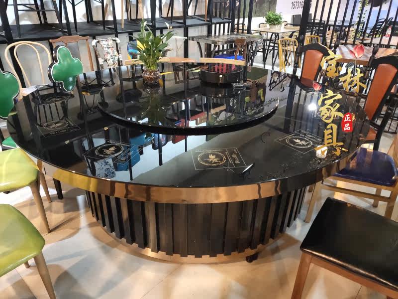 Hotel custom tempered glass intelligent invisible induction cooker one person one hot pot table and chair hot sale