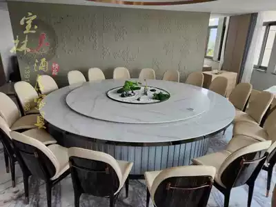 Electric large round table 15 people 20 hotel Box new Chinese style with turntable rotating solid wood restaurant table Round Table Customization