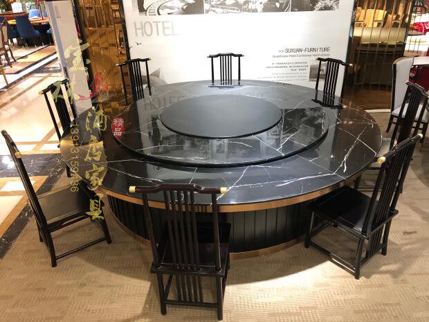 New Chinese Hotel Big Round Table 15 20 People Hotel Electric Rotary Hotpot Table Commercial Marble Table Roundtable