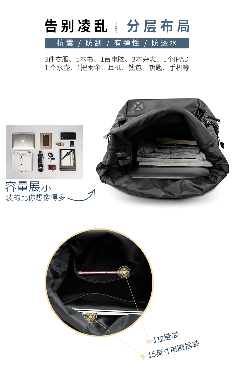 日本潮牌 佑一良品 男士真皮防水双肩包 图9