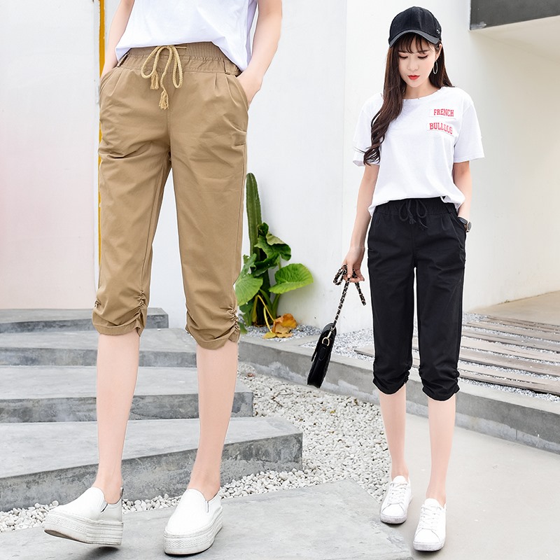 Cropped pants women's summer thin cotton 2022 new loose sports five-point breeches women's summer casual trousers