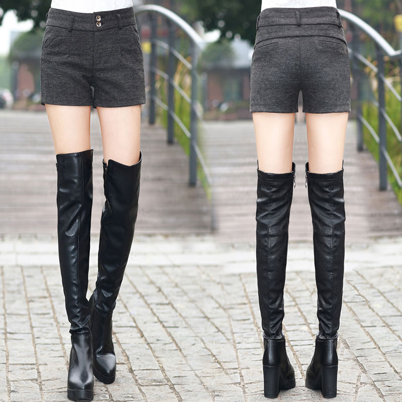 Woolen shorts women's autumn and winter models 2022 new all-match thin winter high-waisted outer wear spring, autumn and winter woolen boots and pants