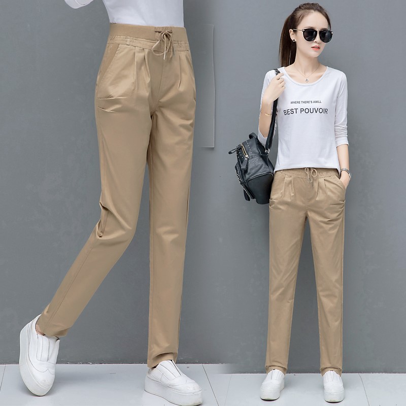 Casual Pants Woman Spring Autumn Pure Cotton Pants 2022 New Ladies Long Pants Straight Drum Full Cotton Pants Tightness Waist Kharen Pants