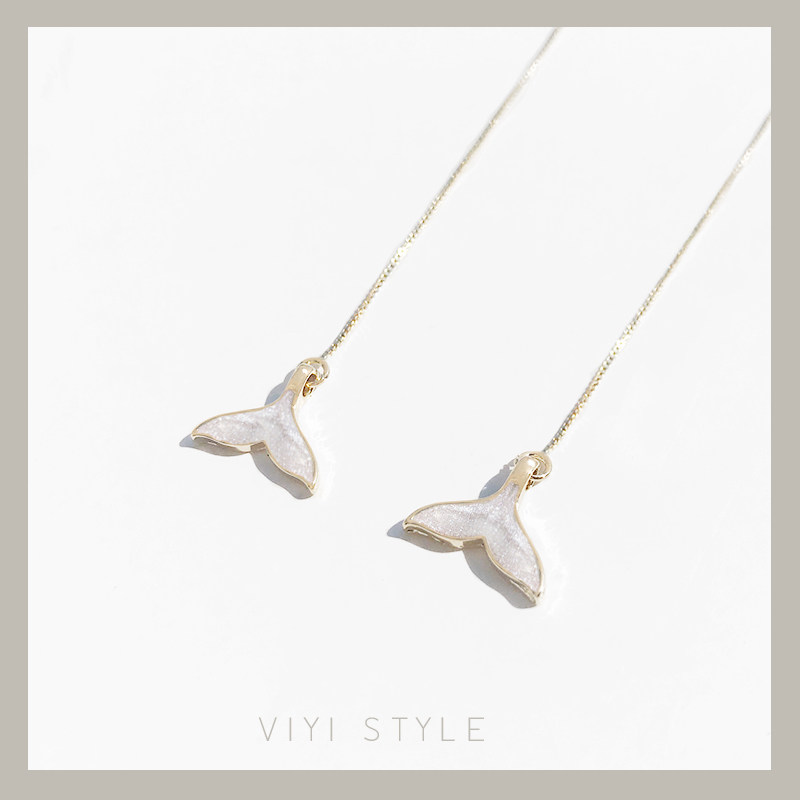 Fishtail earrings 2022 new trendy face thin earrings temperament long tassel earrings Korean personality earrings