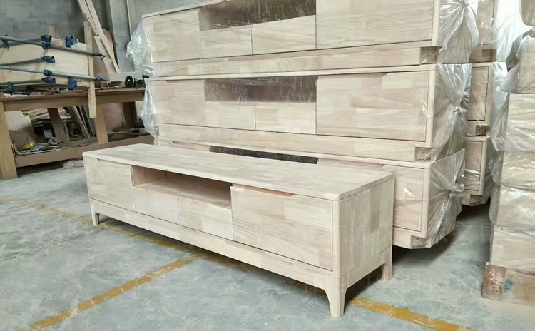 Gỗ cao su Bắc Âu gỗ rắn tủ TV bàn cà phê trắng đồ nội thất trống màu trắng tủ đầu giường màu trắng phôi gỗ thân thiện với môi trường tủ sàn - Buồng