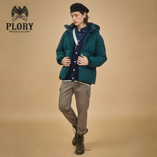 PLORY Мужская зимняя нашивка с капюшоном, пуховик