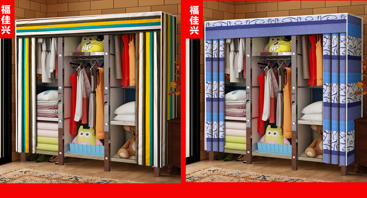 Lớn bằng thép không gỉ cốt ống vải tủ quần áo hiện đại đậm vải lắp ráp vít đơn giản vải gấp tủ quần áo tủ quần áo - Buồng tủ nhựa ngăn kéo