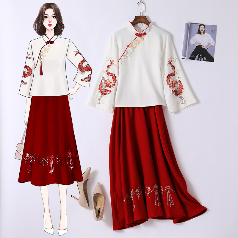 2022 New Hanfu Spring Dress Women's Chinese Style National Tide Suit Cheongsam Improved Version Tang Suit Super Fairy Antique Dress