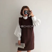 2018 mùa thu mới tính khí gỗ tai vest váy backless tay đan đầm mỏng một từ váy Taimi váy sát nách chữ a