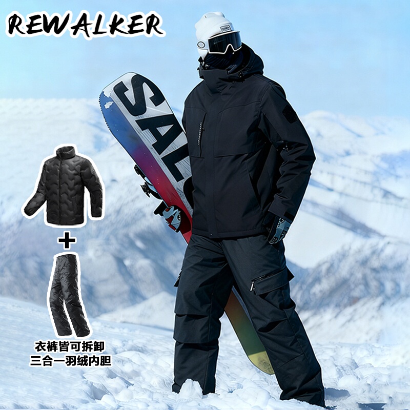 Ski Suit Set for Men and Women, Northeast Style, Single/Double Board, Down-Filled, Waterproof, Windproof, Cold-Resistant, Large Size, Snow Jacket and Pants
