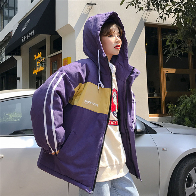 Mùa đông phiên bản Hàn Quốc mới của áo phông rộng rãi hoang dã Harajuku BF màu dày dành cho sinh viên áo phao adidas nữ