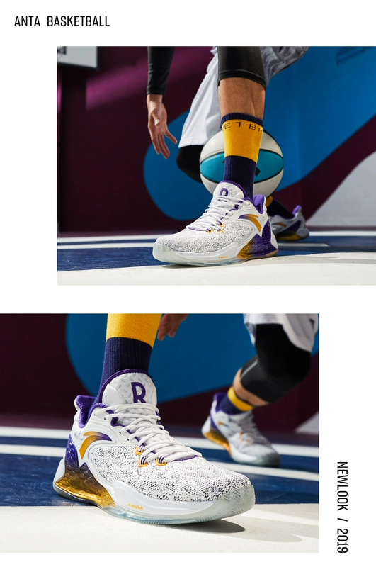 Giày bóng rổ Anta Rondo thế hệ thứ 5 giày nam RR5 thấp cổ Lakers màu phù hợp với giày NBA Trang web chính thức giày thể thao nam màu hồng - Giày bóng rổ
