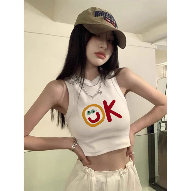 White American-Style Spicy Girl Camisole for Women, Suitable for Spring and Summer, Sleeveless, High-Waisted, Short Crop Top, Trendy