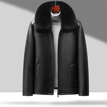 Pic Cow Cuir Cuir Cuir Cuir Habillement Fur Fur Liner Real Fur Collar Thickened Winter Soft Leather Coat Leather Big Coat Man