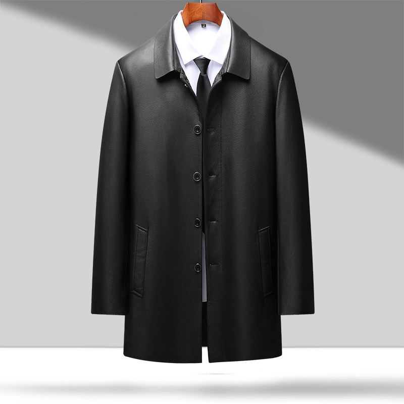 Woodpecker Brand First-Layer Cowhide Leather Coat for Middle-Aged and Elderly Men, Genuine Leather Jacket for Autumn and Winter