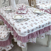 Korean dining table and chair cover Fabric chair cover one-piece can be customized dining table pastoral European household cotton dining table and chair cushion