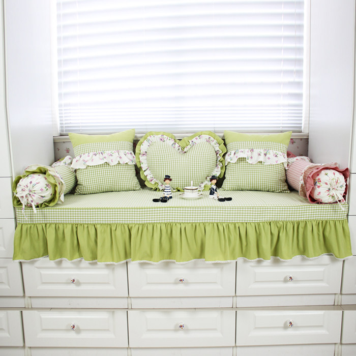 Garden princess green small plaid tatami mat custom-made floating window mat balcony mat sofa mat can be customized