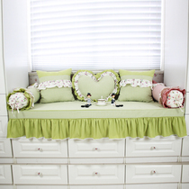 Pastoral princess green small lattice tatami mat custom-made bay window mat windowsill mat Balcony mat Sofa mat can be customized