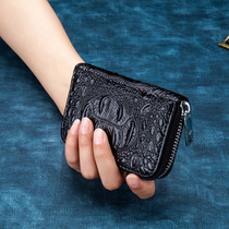 Crocodile Textured Genuine Leather Mens Zip Card Bag Multi-Position Bullskin Lady Organ Card Credit Zero Wallet Cards Bag