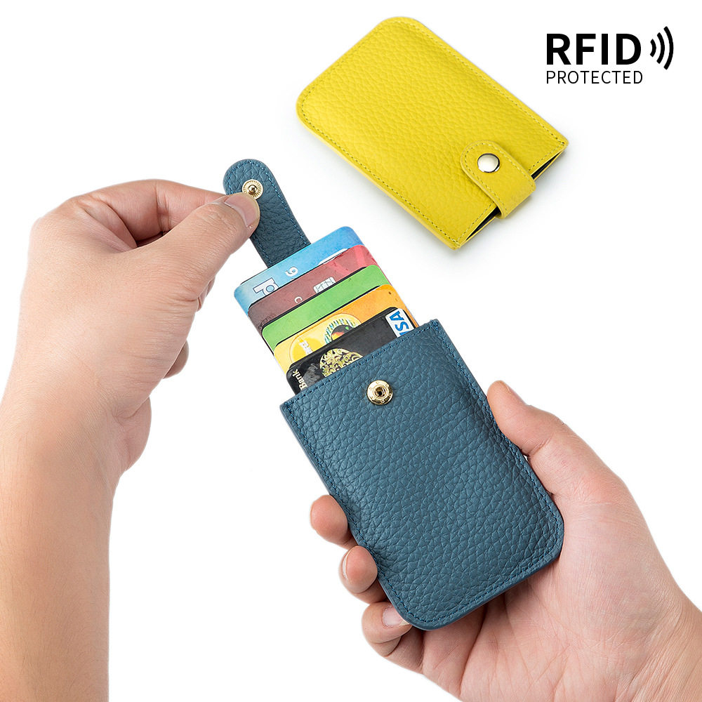 2022 new ultra-thin laminated card holder rfid leather business card holder portable compact card holder with multiple card slots - Taobao
