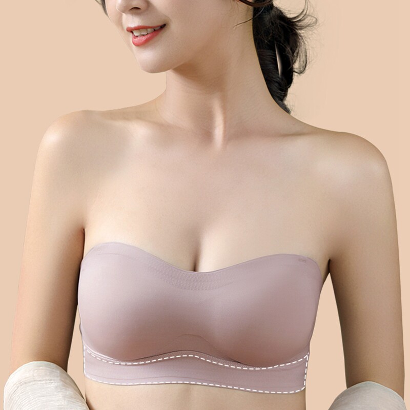 Japanese strapless latex underwear women gather non-slip tube top anti-glare no steel ring small chest wrap chest beautiful back bra