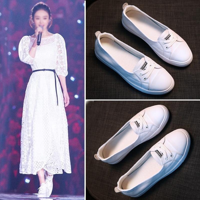 潮TATA他她真皮小白鞋女春季2018新款百搭韓版旅游平底淺口學生休
