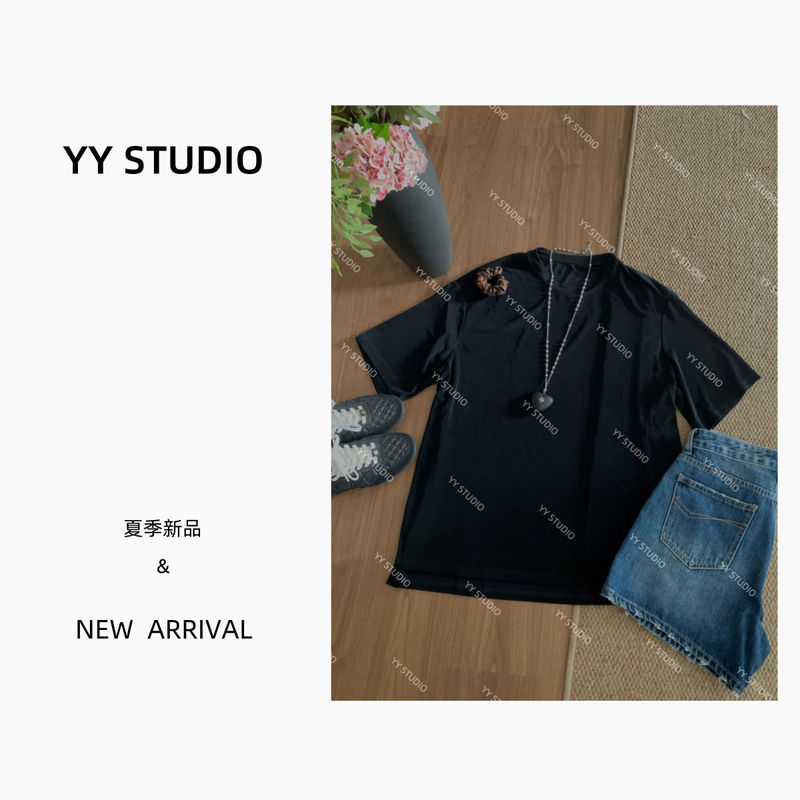 【Yy Studio】Island Streamer Summer Classic Loose and Versatile Fashionable Lazy Style Round Neck Short-Sleeved Top 【Yy Studio】Island Streamer Summer Classic Loose and Versatile Fashionable Lazy Style Round Neck Short-Sleeved Top