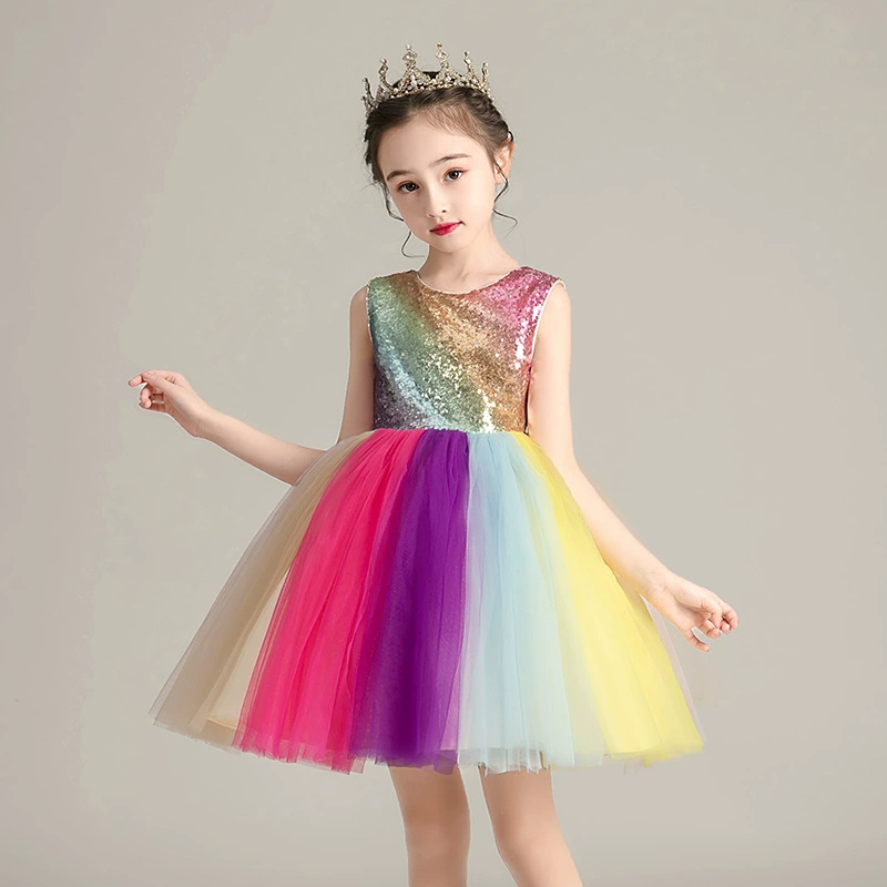 Cô gái nhỏ siêu cổ tích công chúa váy mùa hè trẻ em biểu diễn quần áo cô gái hoa cô gái váy cô gái đầy màu sắc bông gạc váy sequins - Váy trẻ em