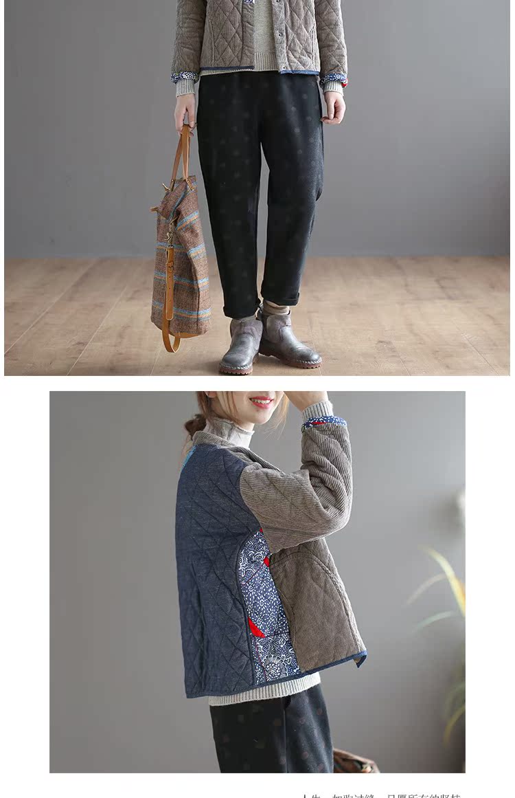 Dale 2018 mùa đông mới áo khoác cotton nhung kẻ sọc nữ denim vá quốc gia cotton ngắn áo khoác cotton áo ấm phao nữ