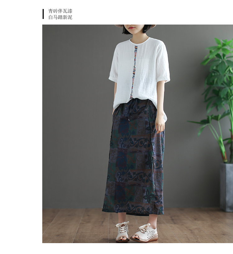 Dele nguyên bản văn học retro đôi cotton sợi ngắn tay áo thun trắng nữ rộng rãi áo gió quốc gia - Áo phông áo thun ba lỗ nữ