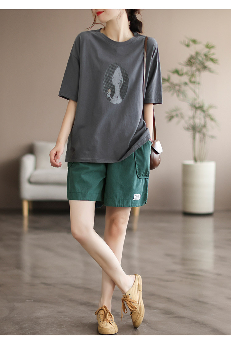 #高定水洗棉料#代勒【日常氛围感~】时尚贴标 夏季大码阔脚短裤女详情18